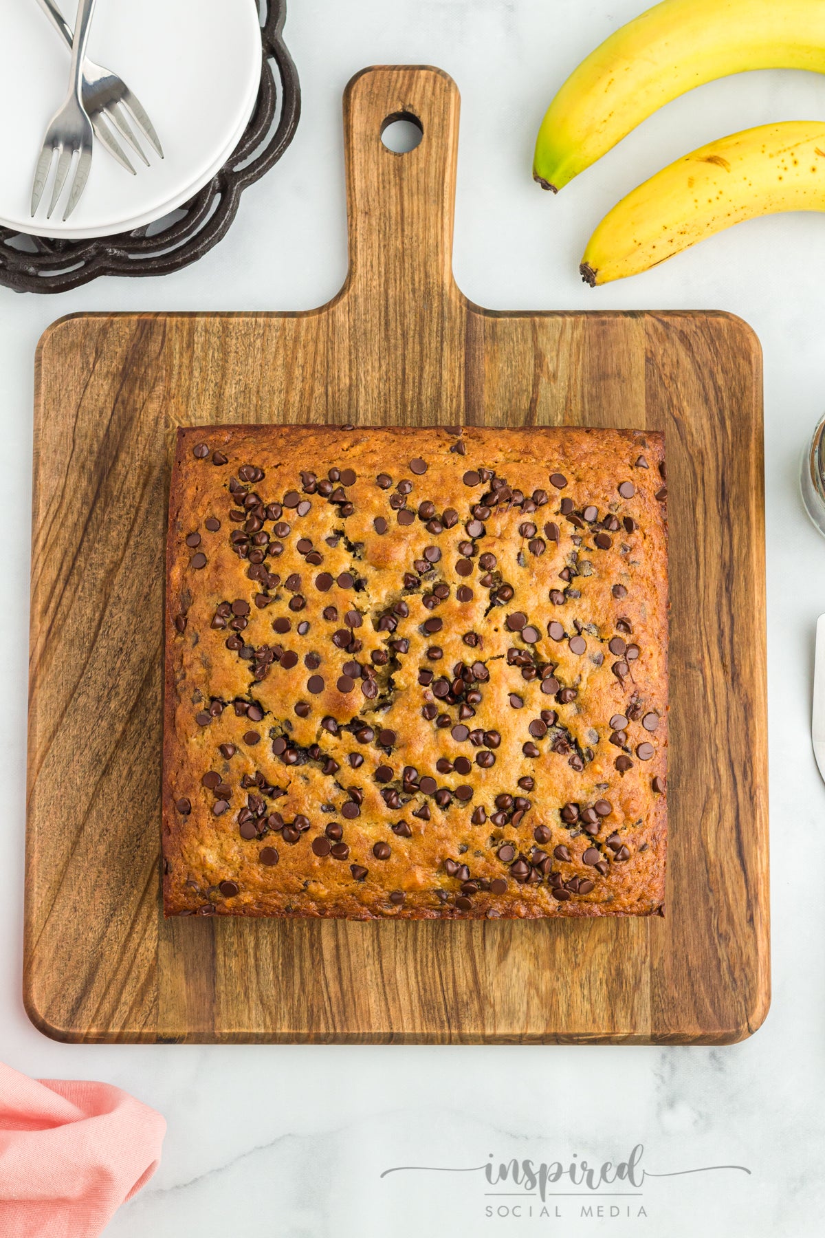Banana Chocolate Chip Snack Cake with Chocolate Frosting