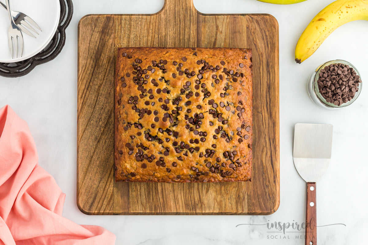 Banana Chocolate Chip Snack Cake with Chocolate Frosting