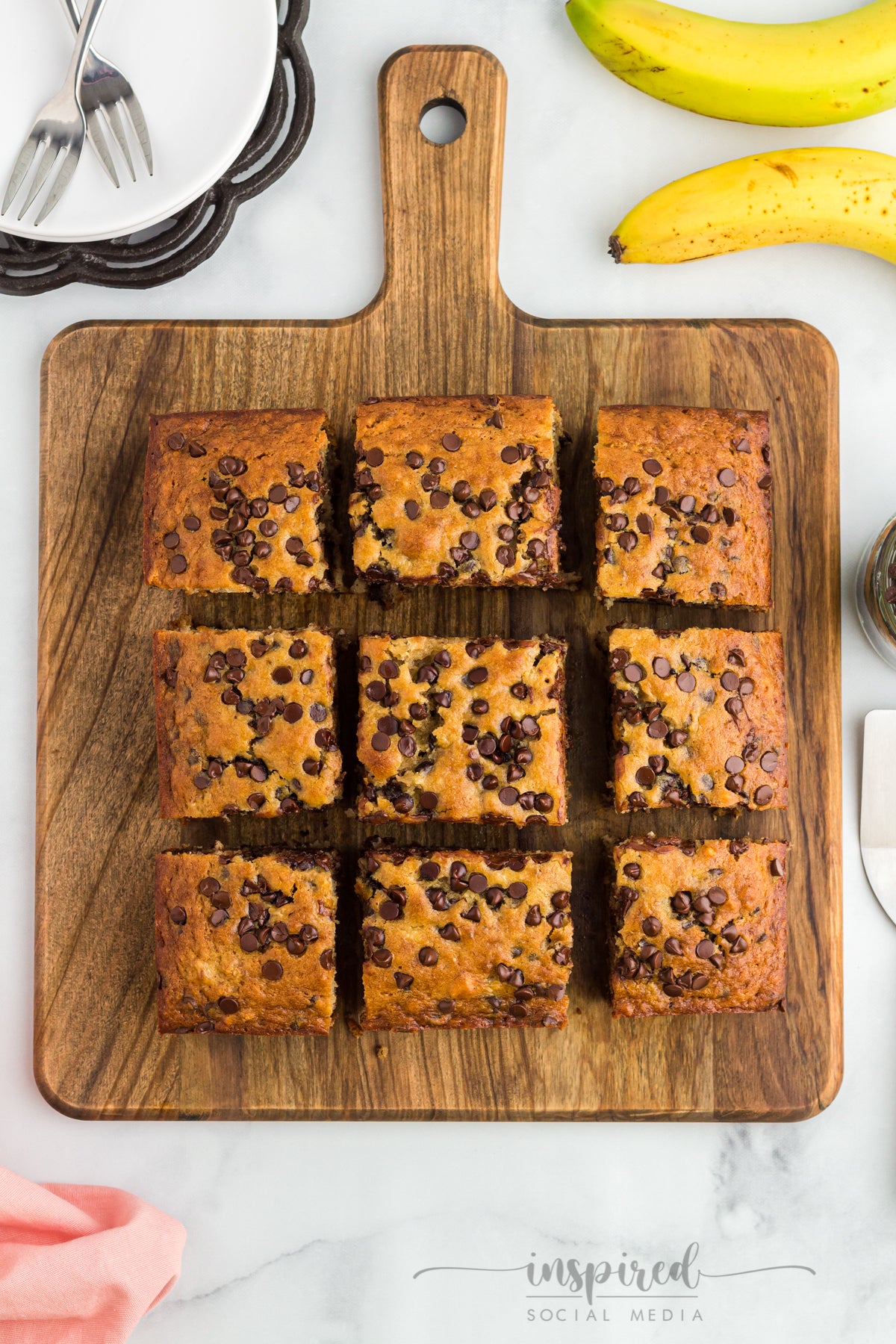Banana Chocolate Chip Snack Cake with Chocolate Frosting