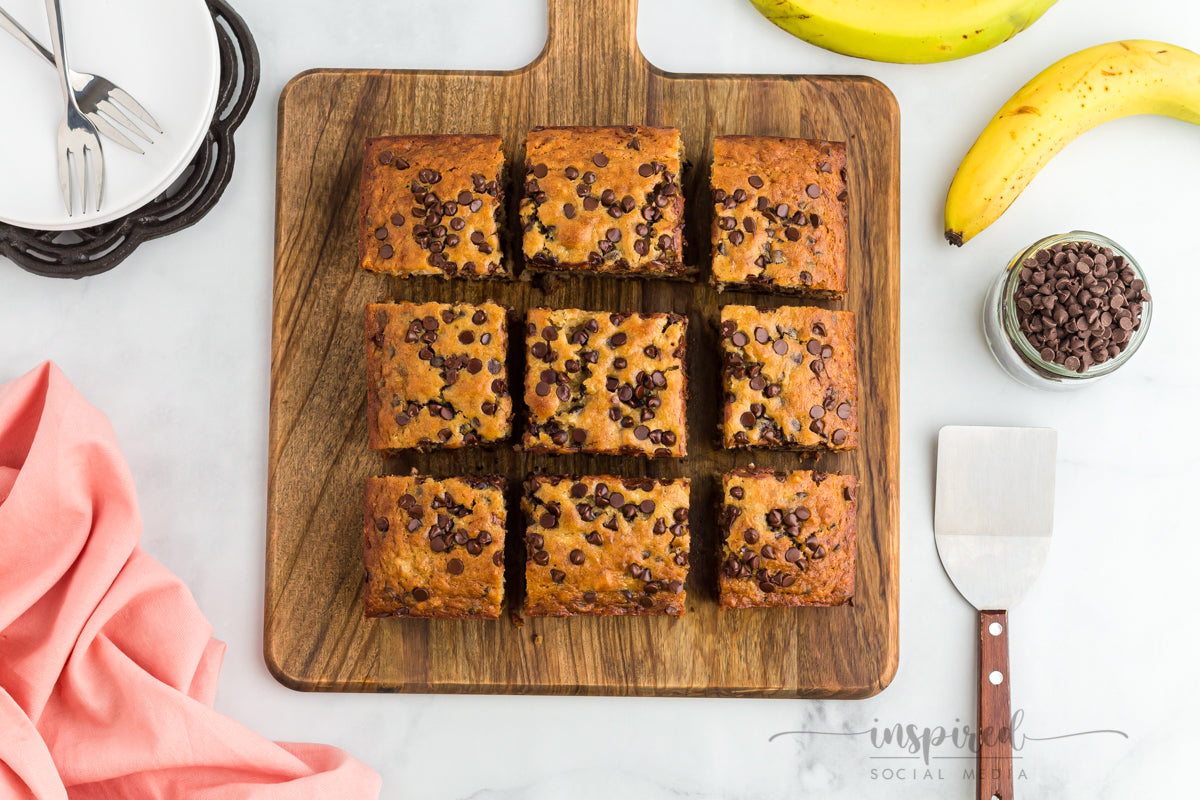 Banana Chocolate Chip Snack Cake with Chocolate Frosting