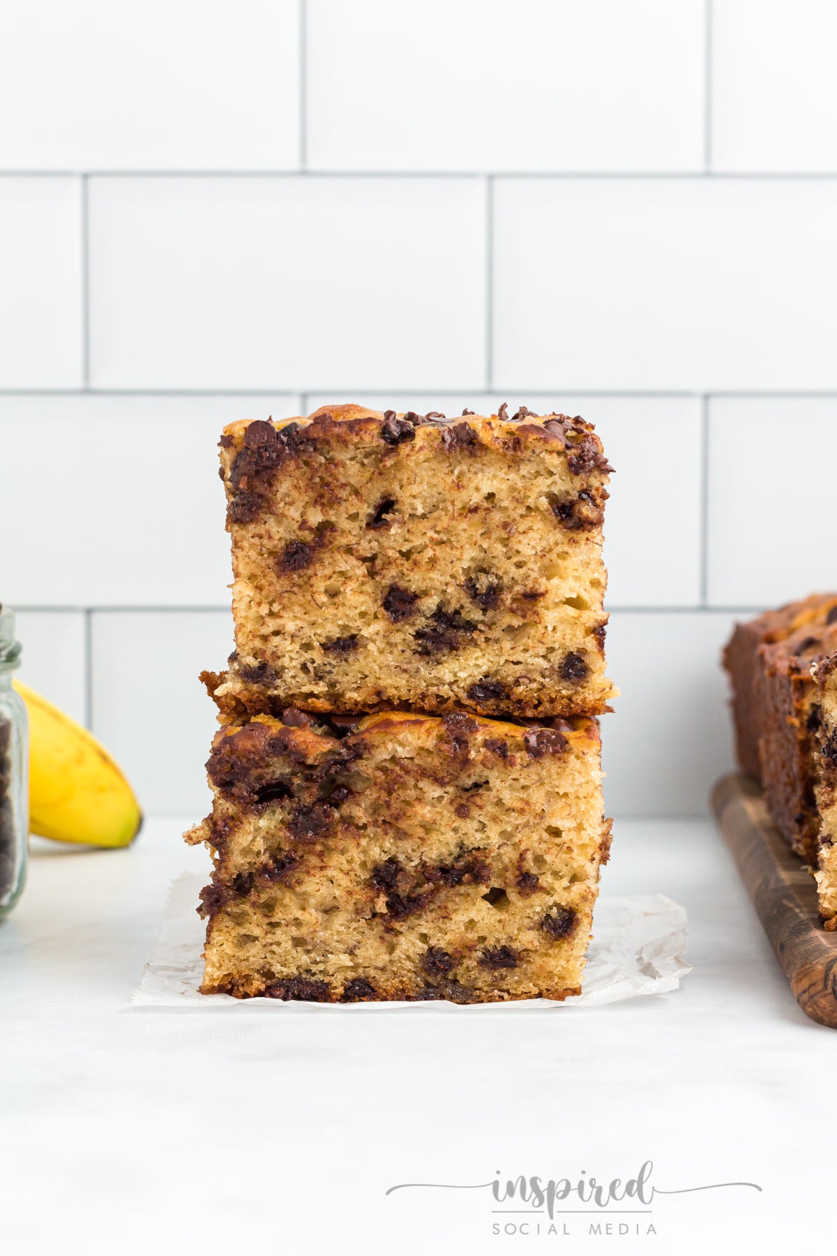 Banana Chocolate Chip Snack Cake with Chocolate Frosting
