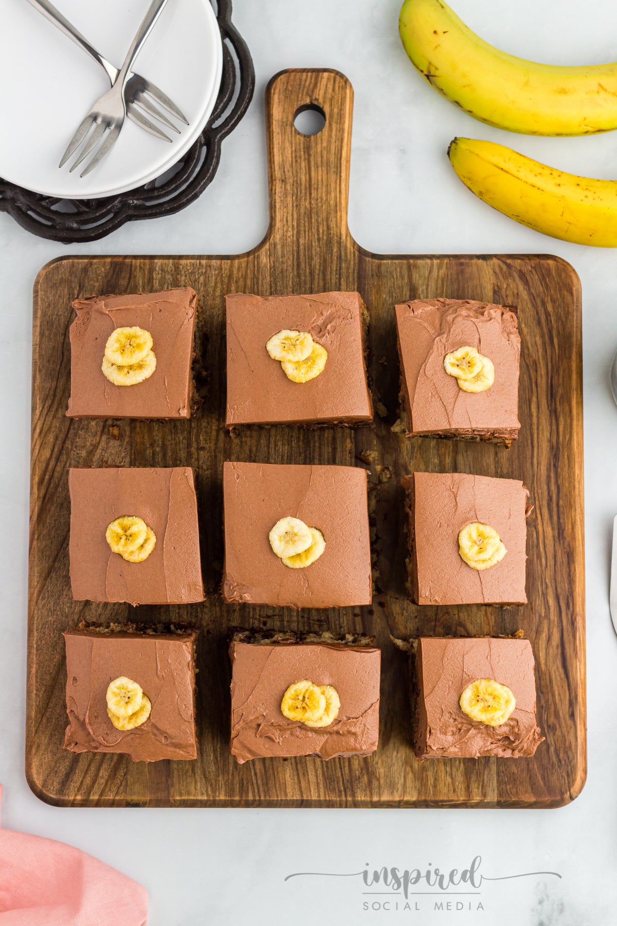 Banana Chocolate Chip Snack Cake with Chocolate Frosting