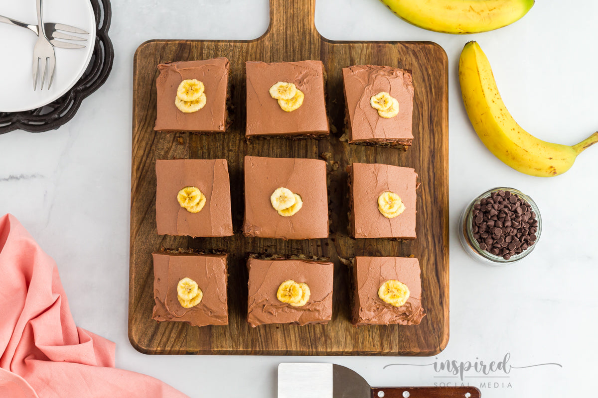 Banana Chocolate Chip Snack Cake with Chocolate Frosting
