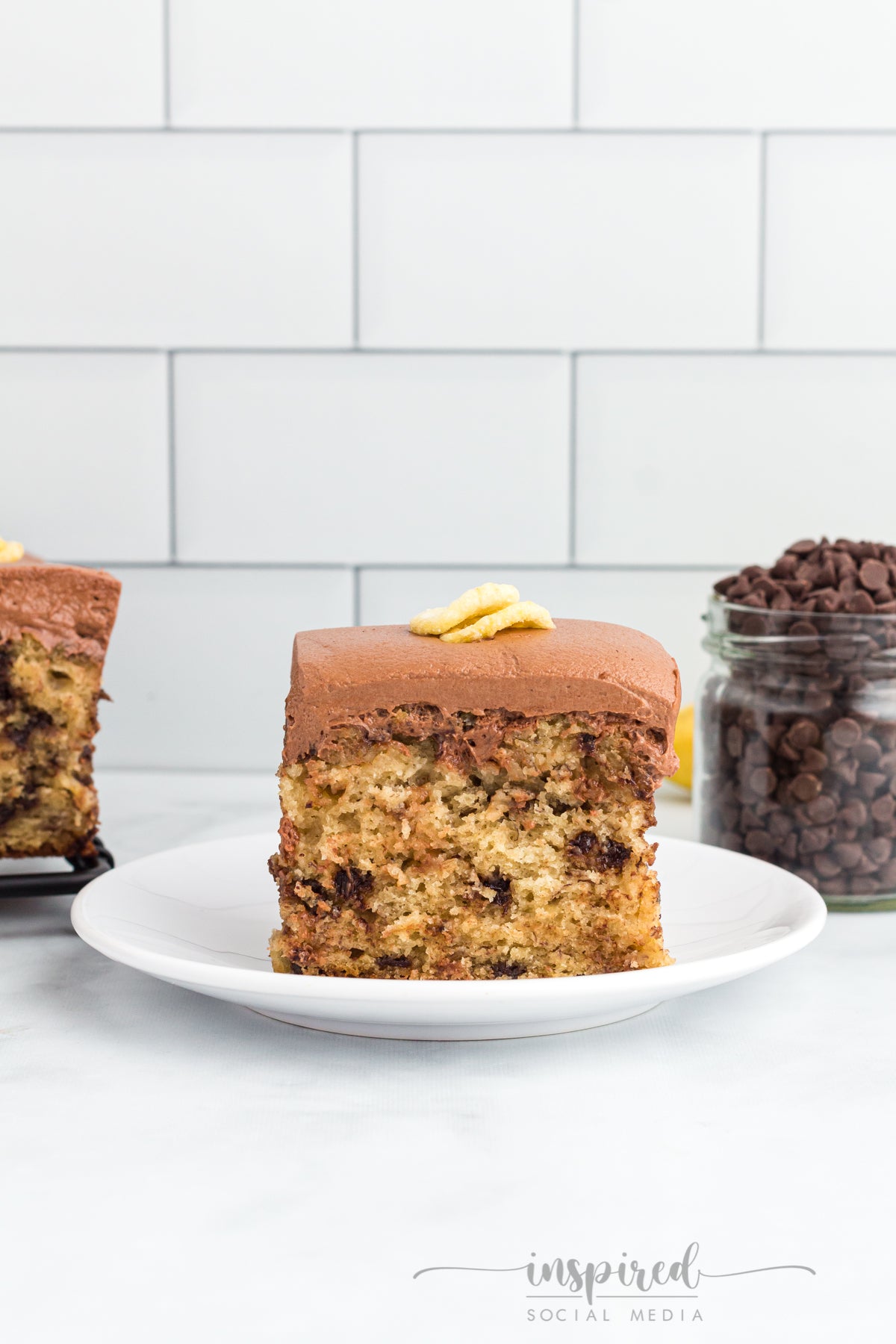 Banana Chocolate Chip Snack Cake with Chocolate Frosting
