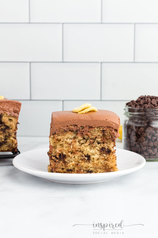 Banana Chocolate Chip Snack Cake with Chocolate Frosting