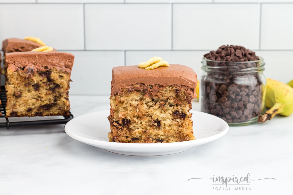 Banana Chocolate Chip Snack Cake with Chocolate Frosting