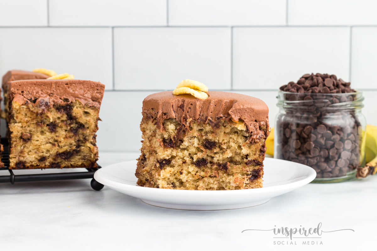 Banana Chocolate Chip Snack Cake with Chocolate Frosting