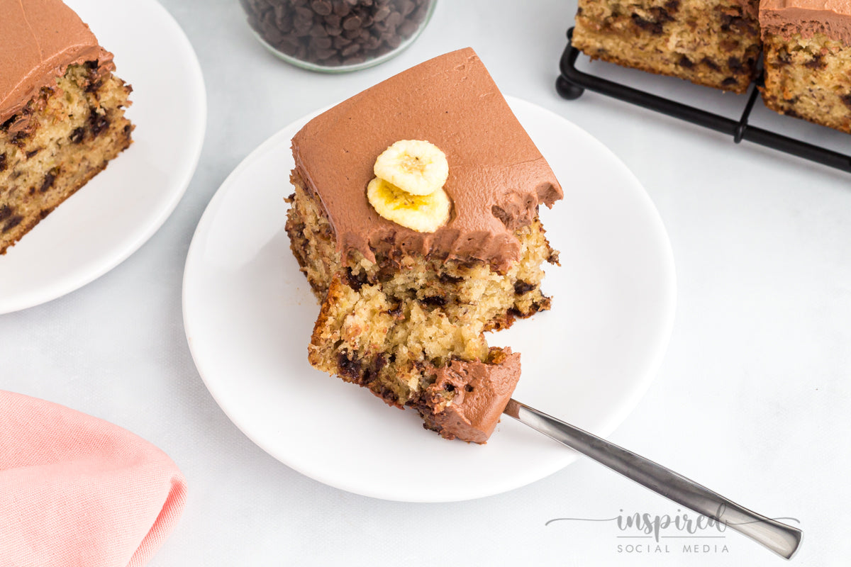 Banana Chocolate Chip Snack Cake with Chocolate Frosting