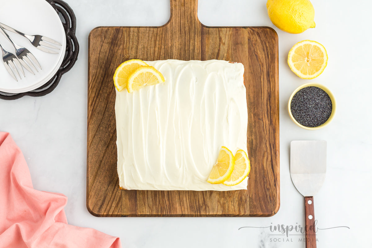Lemon Poppy Seed Snack Cake with Cream Cheese Frosting