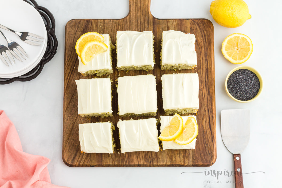 Lemon Poppy Seed Snack Cake with Cream Cheese Frosting