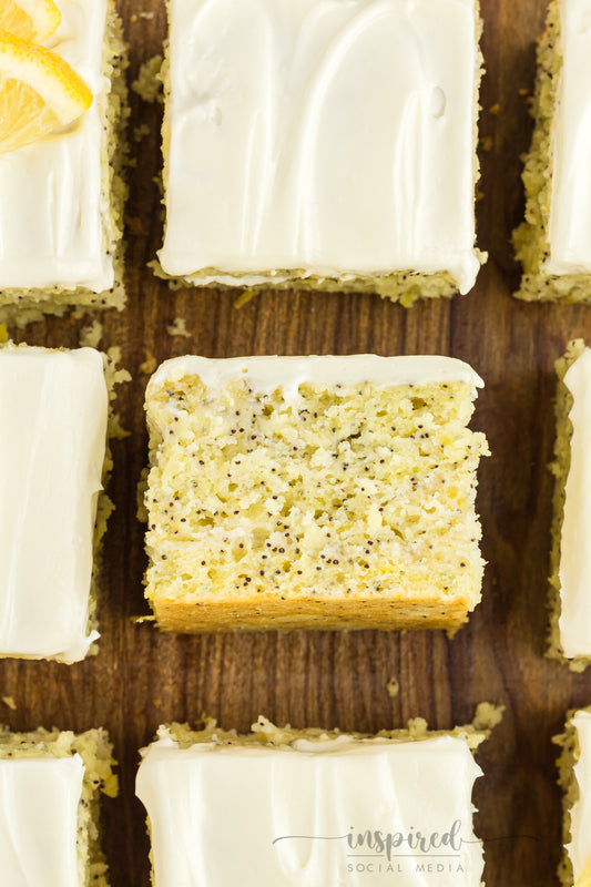 Lemon Poppy Seed Snack Cake with Cream Cheese Frosting