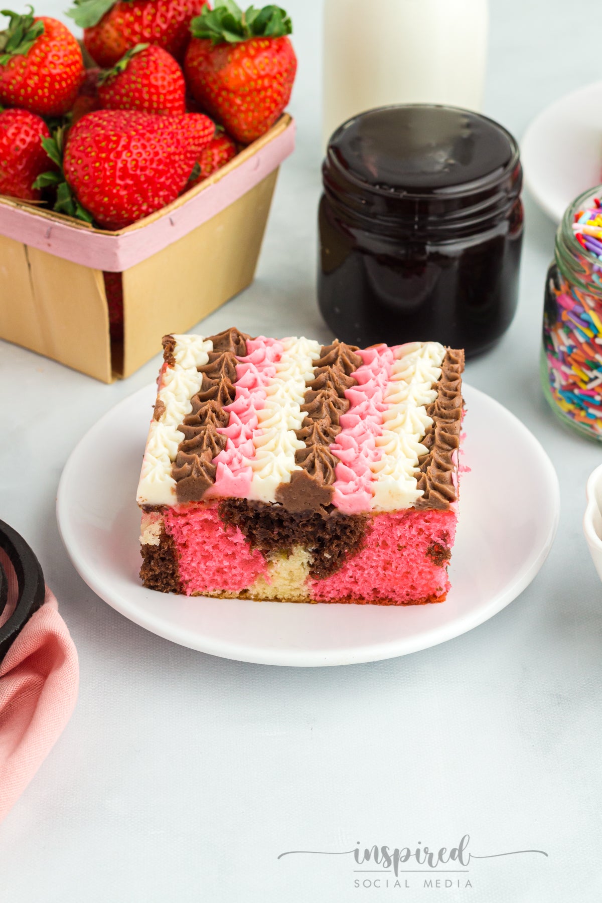 Neapolitan Cake (made with boxed cake mix) – Inspired Social Media